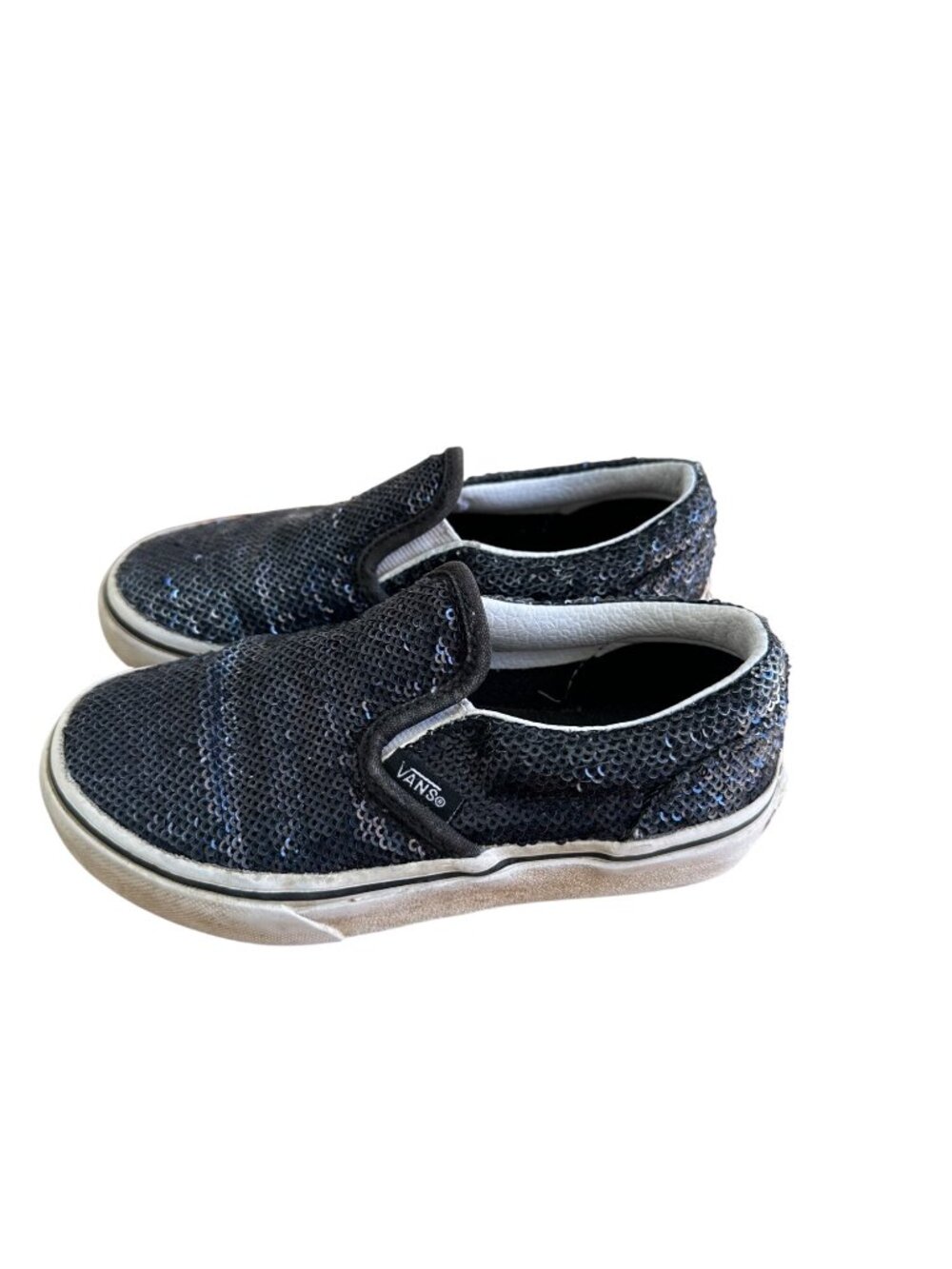 Vans Size 11 Kids  Slip On Sequin Skateboard Sneakers Blue Shoes - Picture 3 of 9